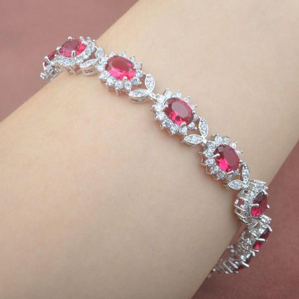 link, chain flawless rose red zircon flower silver color for women link bracelet 7-8 inch os0138, Black
link, chain flawless rose red zircon flower silver color for women link bracelet 7-8 inch os0138, Black