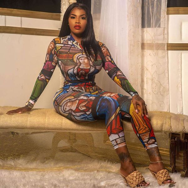 2020 new women's fashion standing collar printing sports jumpsuit, Black;white
2020 new women's fashion standing collar printing sports jumpsuit, Black;white