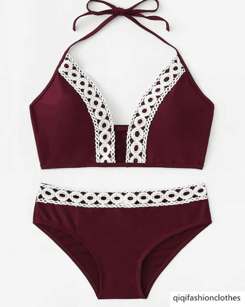 2019 single lace wine red split bikini, White;black 
2019 single lace wine red split bikini, White;black
