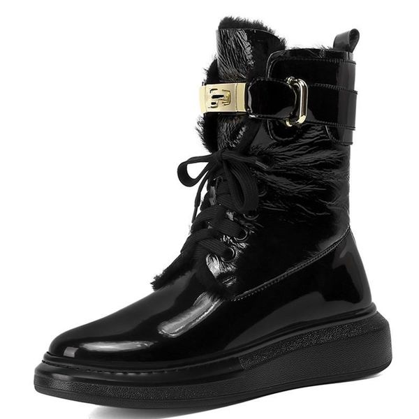 2020 sell well winter new snow boots genuine leather decor buckle platform shoes wedges lace up women martin boots, Black
2020 sell well winter new snow boots genuine leather decor buckle platform shoes wedges lace up women martin boots, Black