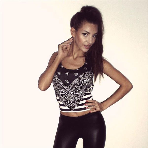 style short tank black bandana stripes 3d print women vest female sleeveless women crop, White
style short tank black bandana stripes 3d print women vest female sleeveless women crop, White