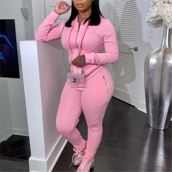 2020 new 2 piece set women solid color hooded long sleeve zipper pocket slim pants casual sports set female solid tracksuits1, Gray
2020 new 2 piece set women solid color hooded long sleeve zipper pocket slim pants casual sports set female solid tracksuits1, Gray