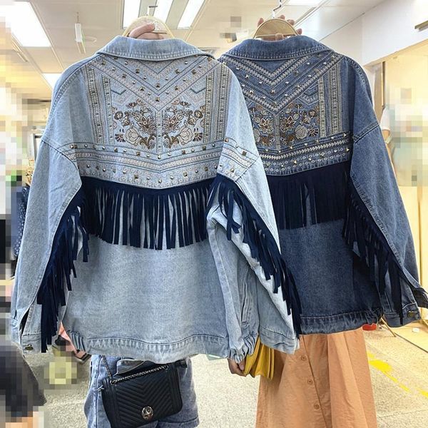 2020 autumn fringed heavy industry embroidery denim jacket female loose1, Black;brown
2020 autumn fringed heavy industry embroidery denim jacket female loose1, Black;brown