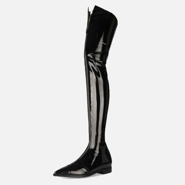 boots woman black grey patent leather pointed toe thigh low heel zipper over the knee lady knight1
boots woman black grey patent leather pointed toe thigh low heel zipper over the knee lady knight1