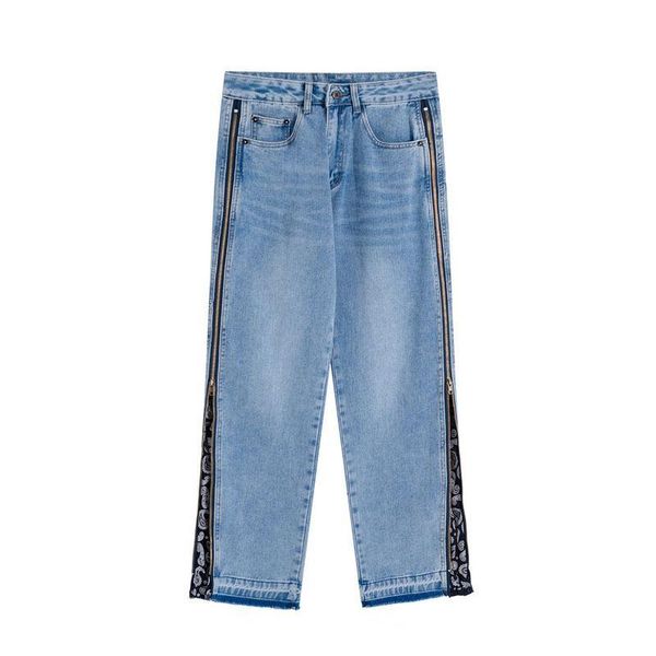 mens spring fashion loose fit straight jeans men's high street side open zipper cashew flower splicing wide leg streetwear pants, Blue
mens spring fashion loose fit straight jeans men's high street side open zipper cashew flower splicing wide leg streetwear pants, Blue
