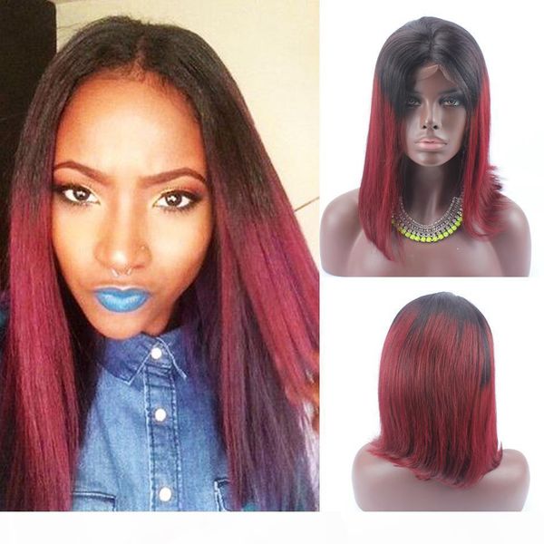 wholesale 12 inch #1b red short bob wigs human virgin hair front lace wigs 130% density in stock, Black 
wholesale 12 inch #1b red short bob wigs human virgin hair front lace wigs 130% density in stock, Black
