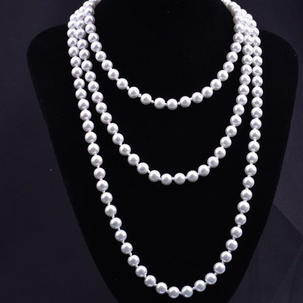 necklace imitation pearl knot 8mm glass 1.5m long sweater chain cheongsam clothing versatile accessories, Silver
necklace imitation pearl knot 8mm glass 1.5m long sweater chain cheongsam clothing versatile accessories, Silver