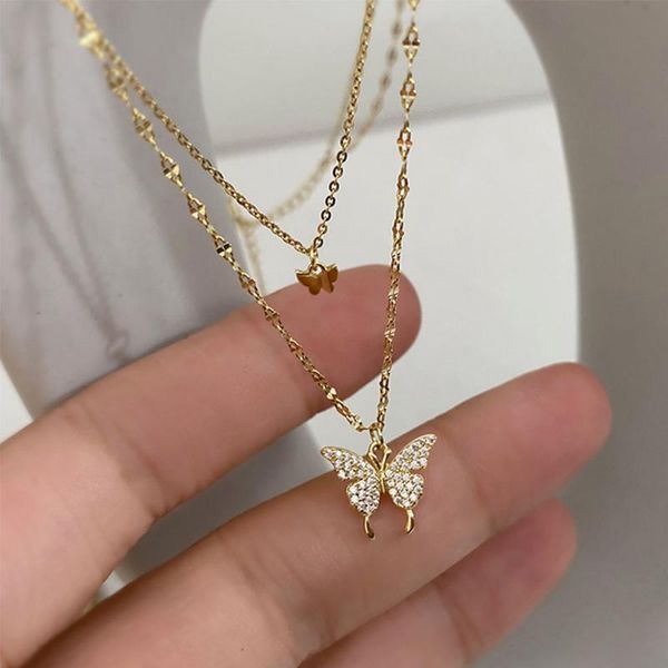 1pc necklace fashion shiny cz butterfly necklace for women dainty double layer clavicle chain jewelry, Silver 
1pc necklace fashion shiny cz butterfly necklace for women dainty double layer clavicle chain jewelry, Silver