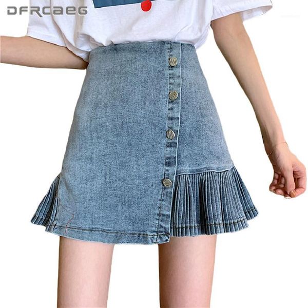 blue front button vintage woman pleated mini skirt jean 2020 summer high waist ladies denim short skirts jeans feminino1, Black
blue front button vintage woman pleated mini skirt jean 2020 summer high waist ladies denim short skirts jeans feminino1, Black