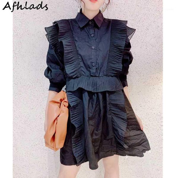 2020 spring and autumn new korean ladies turn-down collar ruffles loose large size single-breasted women solid color shirt1, White
2020 spring and autumn new korean ladies turn-down collar ruffles loose large size single-breasted women solid color shirt1, White