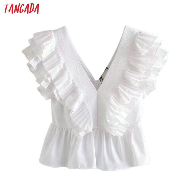 tangada women ruffle white summer shirts v neck short sleeve solid female backless party blouses lj200810
tangada women ruffle white summer shirts v neck short sleeve solid female backless party blouses lj200810