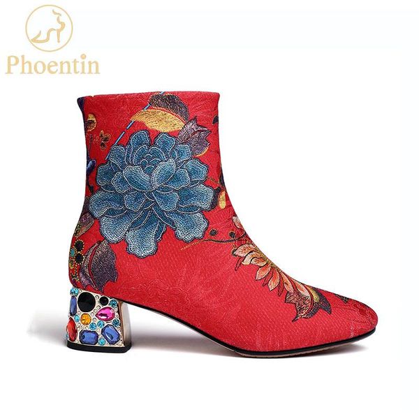 boots phoentin flower embroidery ankle women 2021 crystal mid heels zip closure round toe jacquard cloth shoes plus size ft739, Black
boots phoentin flower embroidery ankle women 2021 crystal mid heels zip closure round toe jacquard cloth shoes plus size ft739, Black