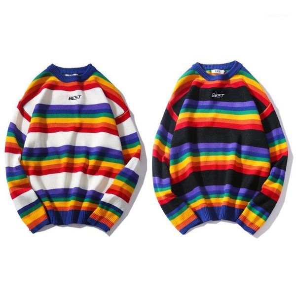 men women oversized sweater rainbow striped round neck knitwear stitching color fashion casual style long sleeve pullover1, White;black
men women oversized sweater rainbow striped round neck knitwear stitching color fashion casual style long sleeve pullover1, White;black