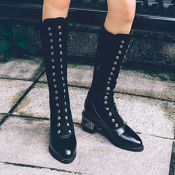 boots with rivets; knee-high boots; beautiful women's shoes with metal jewelry; fashionable thick-soled high boot.xz-020, Black
boots with rivets; knee-high boots; beautiful women's shoes with metal jewelry; fashionable thick-soled high boot.xz-020, Black