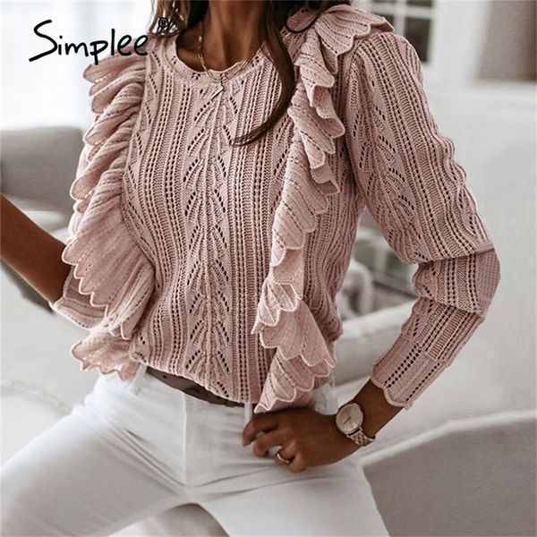 simplee knitted women autumn winter long sleeve ruffled fashion female sweater ladies fitted pink pullover jumpers y200910, White;black
simplee knitted women autumn winter long sleeve ruffled fashion female sweater ladies fitted pink pullover jumpers y200910, White;black