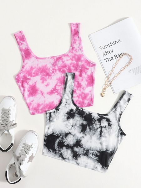 2 pack tie dye tank b412#, White 
2 pack tie dye tank b412#, White