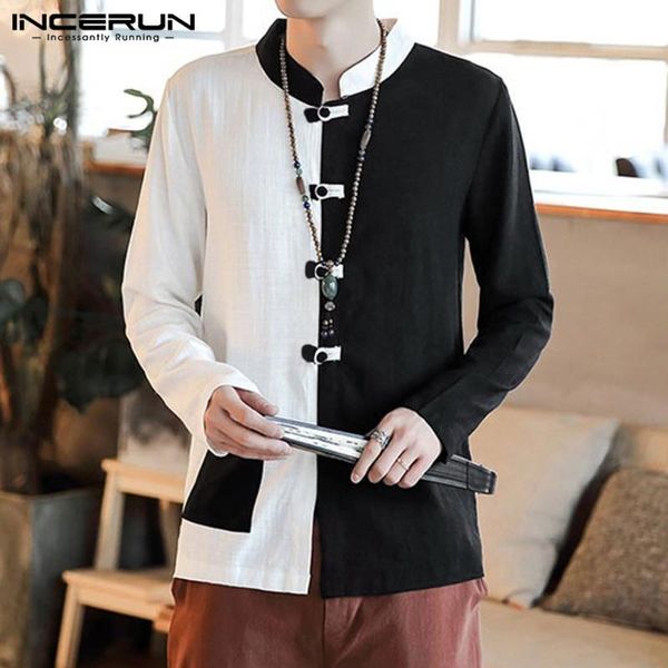 men's casual shirts incerun retro cotton men shirt patchwork vintage button chic stand collar long sleeve chinese style camisas hombre, White;black
men's casual shirts incerun retro cotton men shirt patchwork vintage button chic stand collar long sleeve chinese style camisas hombre, White;black
