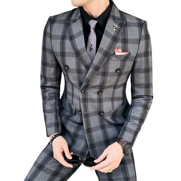 men's suits & blazers casual fashion men slim fit double breasted plaid set 2 pcs dress masculino costume homme 2021, White;black
men's suits & blazers casual fashion men slim fit double breasted plaid set 2 pcs dress masculino costume homme 2021, White;black