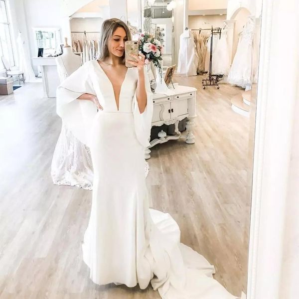 setwell deep v-neck mermaid wedding dresses long sleeves floor length sweep train plus size bridal gowns, White
setwell deep v-neck mermaid wedding dresses long sleeves floor length sweep train plus size bridal gowns, White