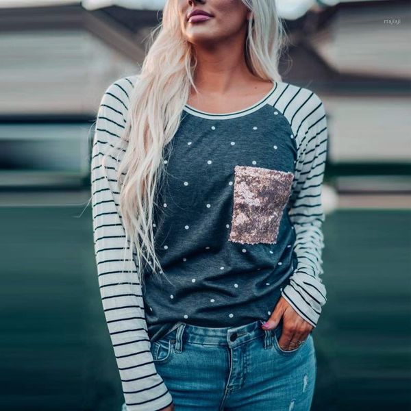 women sequins pocket splicing striped blouse shirts casual o neck patchwork pullovers femal leopard print long sleeve shirts#g21, White
women sequins pocket splicing striped blouse shirts casual o neck patchwork pullovers femal leopard print long sleeve shirts#g21, White