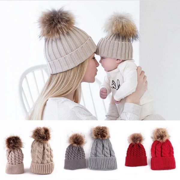 m89c2pcs women mother baby child warm winter knit beanie fur pom hat crochet ski cap, Yellow
m89c2pcs women mother baby child warm winter knit beanie fur pom hat crochet ski cap, Yellow
