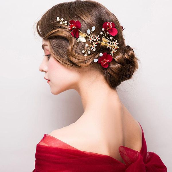 bride wedding flower rose red hair accessories handmade beaded nice all-match recommend gift for engagement jewelry pins, Golden;silver 
bride wedding flower rose red hair accessories handmade beaded nice all-match recommend gift for engagement jewelry pins, Golden;silver