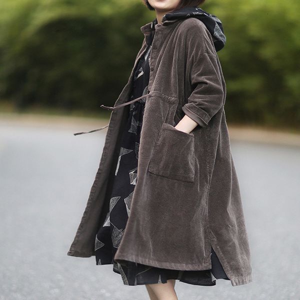 2020 autumn winter female literature art retro loose large size mid-long corduroy drawstring trench coat women overcoats x876, Tan;black
2020 autumn winter female literature art retro loose large size mid-long corduroy drawstring trench coat women overcoats x876, Tan;black