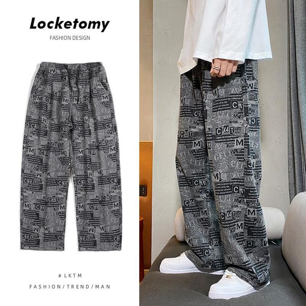 lktm men's clothing# ins hong kong style trend knitting jeans men's loose straight sports elastic waist wide-leg casual pants, Blue
lktm men's clothing# ins hong kong style trend knitting jeans men's loose straight sports elastic waist wide-leg casual pants, Blue