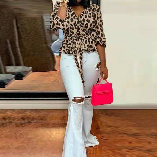 women's blouses & shirts popular large v-neck long sleeve loose leopard shirt 2 women's top, White
women's blouses & shirts popular large v-neck long sleeve loose leopard shirt 2 women's top, White