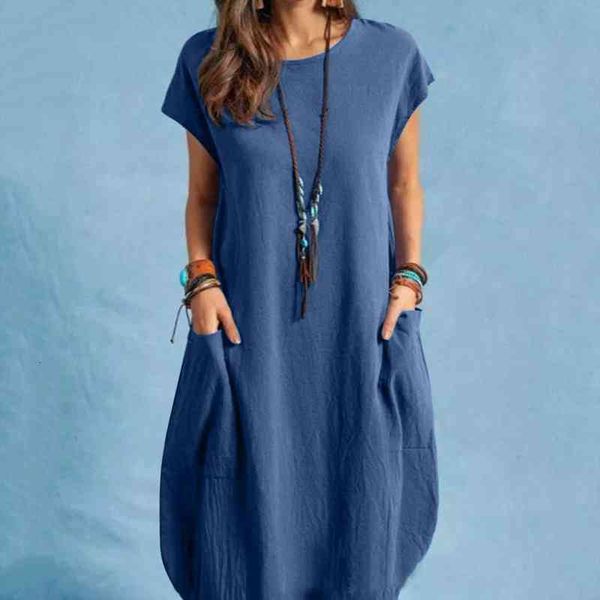 women casual o-neck short sleeve mid-calf summer dress with pocket denim basic solid dress beach party loose holiday, Black;gray
women casual o-neck short sleeve mid-calf summer dress with pocket denim basic solid dress beach party loose holiday, Black;gray