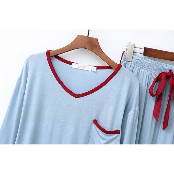 v-neck casual pajamas for women loose sleepwear ladies' pyjamas female autumn home clothes suit casual modal autumn homewear 201114, Black;red
v-neck casual pajamas for women loose sleepwear ladies' pyjamas female autumn home clothes suit casual modal autumn homewear 201114, Black;red