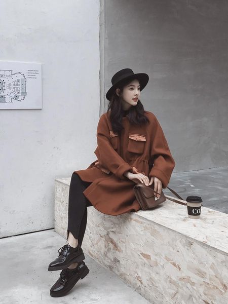 women's wool & blends 2021 korean style ladies' autumn and winter fashion lazy comfortable mid-length waist woolen coat in four co, Black
women's wool & blends 2021 korean style ladies' autumn and winter fashion lazy comfortable mid-length waist woolen coat in four co, Black