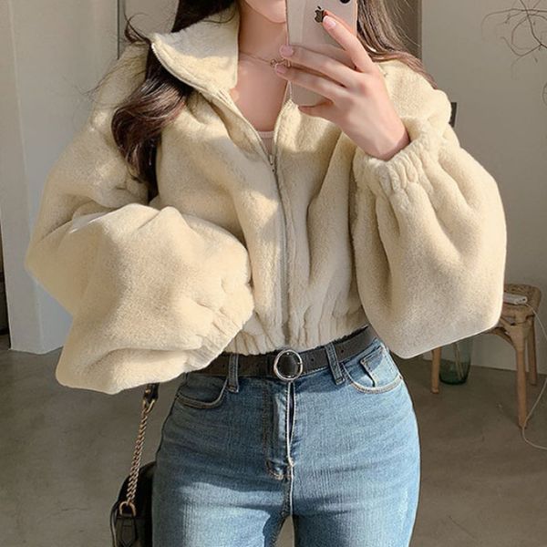 skin of the fake female autumn turn-down zipper casual thick collar loose feminine soft solid jacket outwear 2020 qszk, Black;brown
skin of the fake female autumn turn-down zipper casual thick collar loose feminine soft solid jacket outwear 2020 qszk, Black;brown