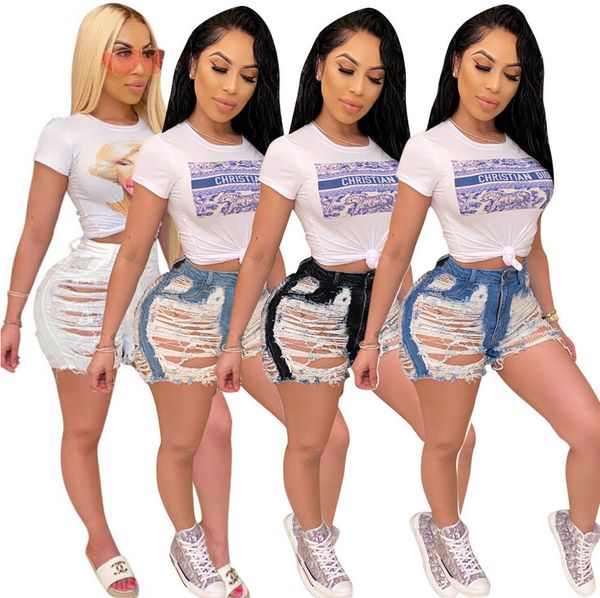 women short jeans fringed shorts trousers pants with holes denim women plus size casual elastic packet club 5623, Blue