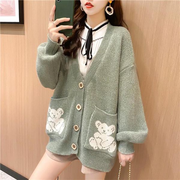 women's design cardigan clothes new sweater v-neck long sleeve high-end jacquard pocket bear embroidery cardigan cashmere sweater high, White;black
women's design cardigan clothes new sweater v-neck long sleeve high-end jacquard pocket bear embroidery cardigan cashmere sweater high, White;black