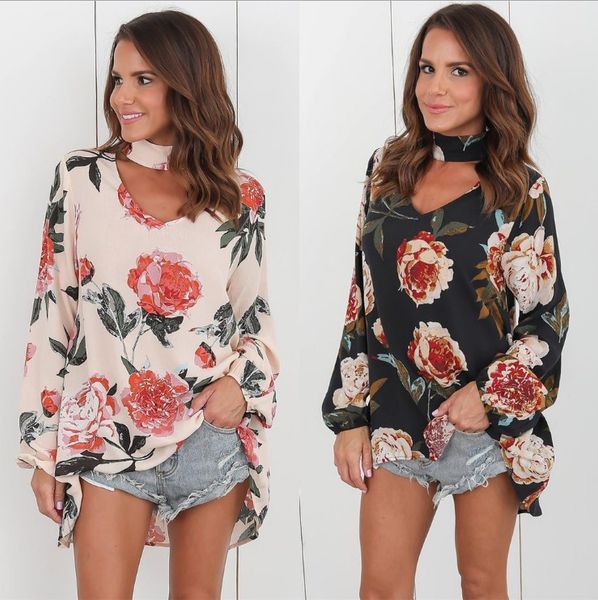 design - fall 2019 european and american women's v-neck floral digital print halter women's fashion, White
design - fall 2019 european and american women's v-neck floral digital print halter women's fashion, White