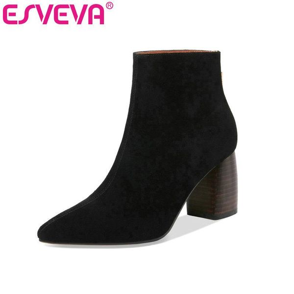 boots esveva 2021 square heel women shoes winter ankle zipper flock motorcycle pointed toe short size 34-39, Black
boots esveva 2021 square heel women shoes winter ankle zipper flock motorcycle pointed toe short size 34-39, Black