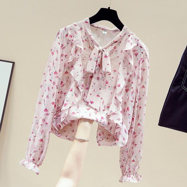 blouse women long sleeve ruffles pink print chiffon blouse shirt women blusa blusas mujer de moda 2020 clothing d904, White 
blouse women long sleeve ruffles pink print chiffon blouse shirt women blusa blusas mujer de moda 2020 clothing d904, White