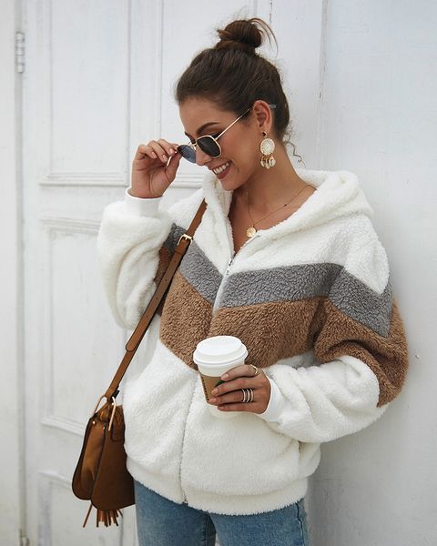 autumn cozy faux fur hoodies women striped long sleeve hooded zip-up sweatshirt casual thick warm fur coat clothes, Black
autumn cozy faux fur hoodies women striped long sleeve hooded zip-up sweatshirt casual thick warm fur coat clothes, Black