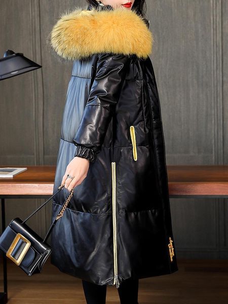 women's leather & faux jacket winter genuine women sheepskin coat long duck down jackets fur hooded warm 2021 mfcm9264 kj4726, Black
women's leather & faux jacket winter genuine women sheepskin coat long duck down jackets fur hooded warm 2021 mfcm9264 kj4726, Black