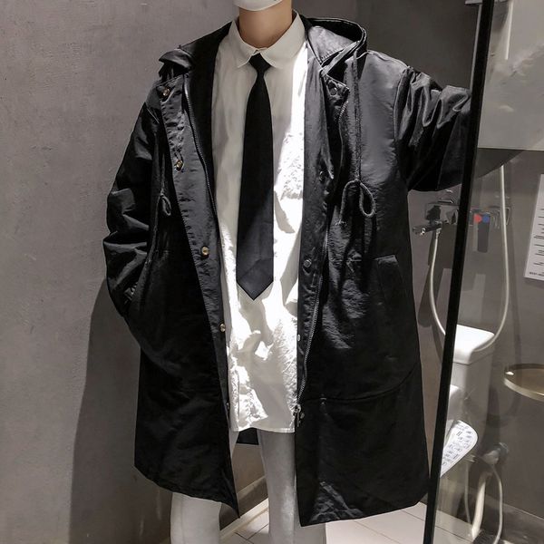 windbreaker hooded mid long loose spring and korean fashion men's black lapel autumn coat, Tan;black
windbreaker hooded mid long loose spring and korean fashion men's black lapel autumn coat, Tan;black
