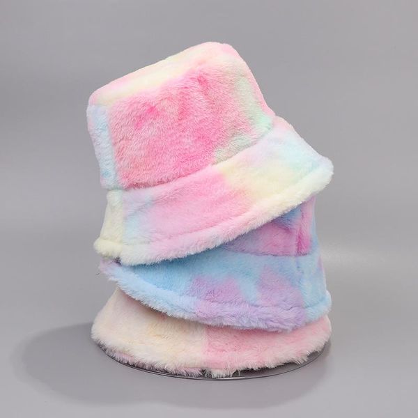 winter female lady color died fake hair bucket hat rainow velvet women cap, Blue;gray
winter female lady color died fake hair bucket hat rainow velvet women cap, Blue;gray