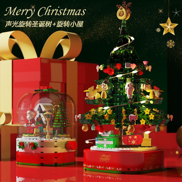 Senbao Christmas Tree Building Block Music Box Luminous Assembly Model Men And Women Gift Puzzle Toys