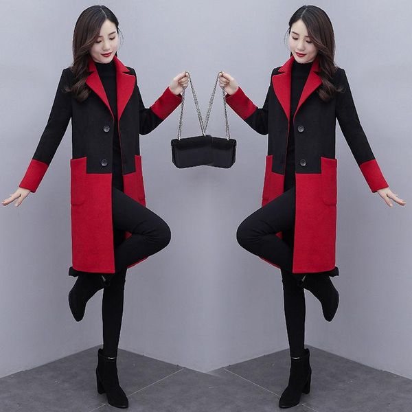 women's wool & blends style woolen coat with cotton thickening mid-length korean fashion over-the-knee double-sided women, Black
women's wool & blends style woolen coat with cotton thickening mid-length korean fashion over-the-knee double-sided women, Black