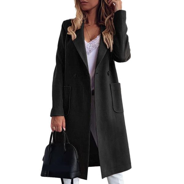 women's wool & blends 2021 trends solid color est fashion winter coats women wools double buttons turn-down collar elegant long overcoa, Black
women's wool & blends 2021 trends solid color est fashion winter coats women wools double buttons turn-down collar elegant long overcoa, Black