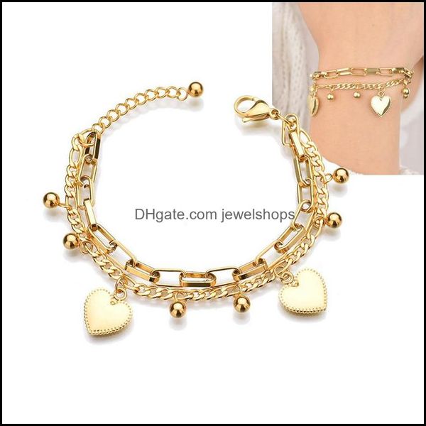 charm bracelets jewelry layered 18k gold plated paperclip chain stainless steel heart bracelet for women gift drop delivery 2021 wo96e, Golden;silver
charm bracelets jewelry layered 18k gold plated paperclip chain stainless steel heart bracelet for women gift drop delivery 2021 wo96e, Golden;silver