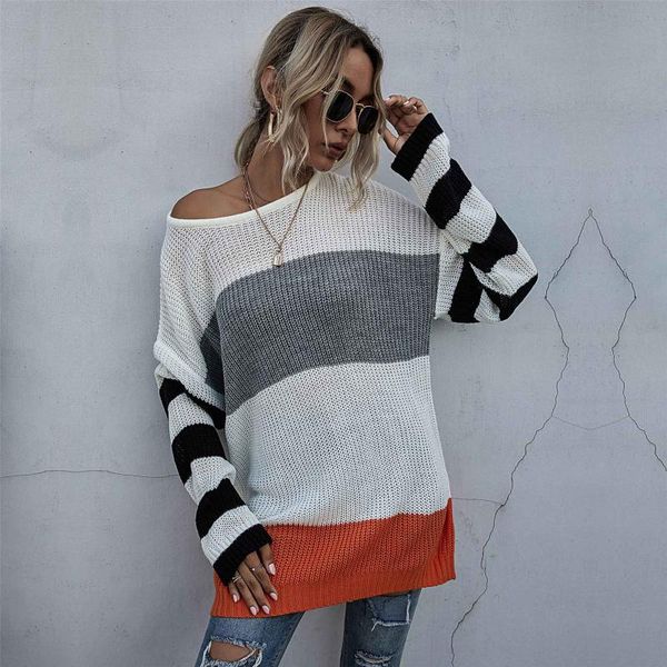 women's sweaters casual autumn oversized sweater women loose striped knitted pullovers long sleeve o-neck female jumpers, White;black
women's sweaters casual autumn oversized sweater women loose striped knitted pullovers long sleeve o-neck female jumpers, White;black