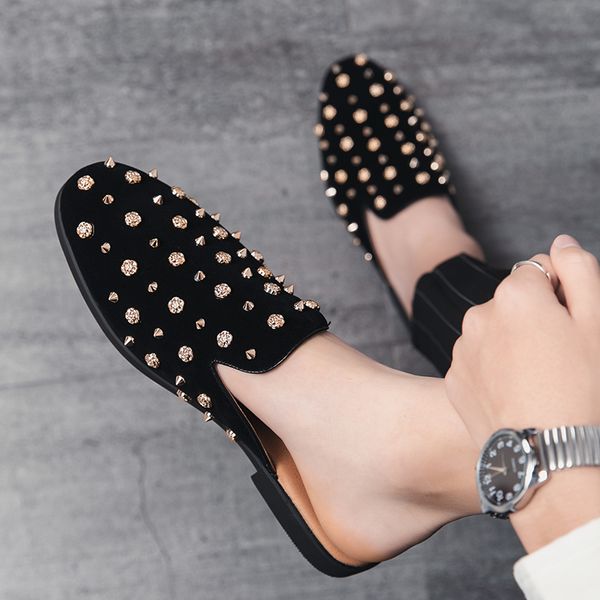 men korean style half slip-on lazy rivet summer moccasins graduation banquet leather slippers youth flip flop shoes avxm, Black
men korean style half slip-on lazy rivet summer moccasins graduation banquet leather slippers youth flip flop shoes avxm, Black