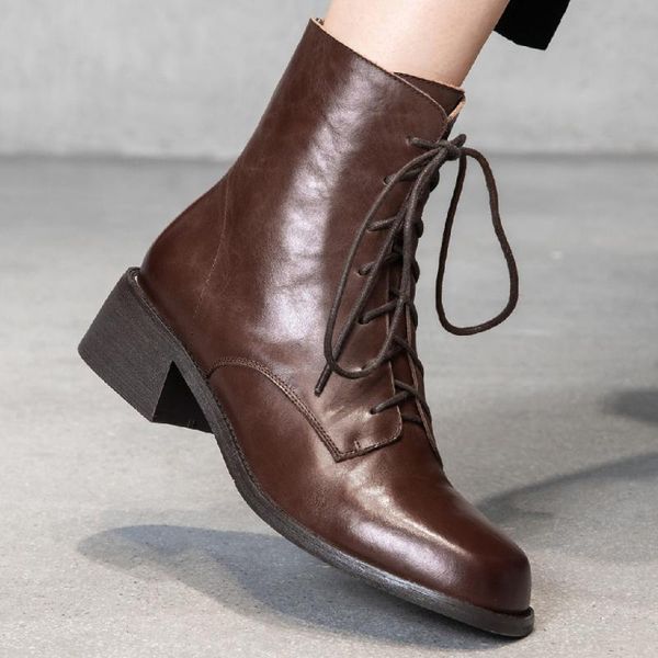boots women's genuine leather thick med heel lace-up autumn ankle punk motorcycle short casual soft shoes, Black
boots women's genuine leather thick med heel lace-up autumn ankle punk motorcycle short casual soft shoes, Black