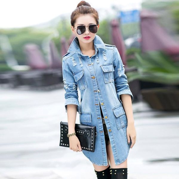 women's jackets 219 autumn women denim holes slim long cowboy coat ladies single breasted casual jean coats large size outerwear r491, Black;brown
women's jackets 219 autumn women denim holes slim long cowboy coat ladies single breasted casual jean coats large size outerwear r491, Black;brown